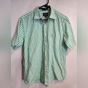 Allen solly mens button up short sleeve shirt green stripes size 40